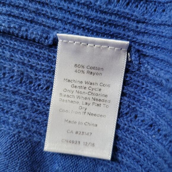 Talbots Size XL Open Front Cardigan Blue Mixed Knit Detail Office Layer - Picture 8 of 8